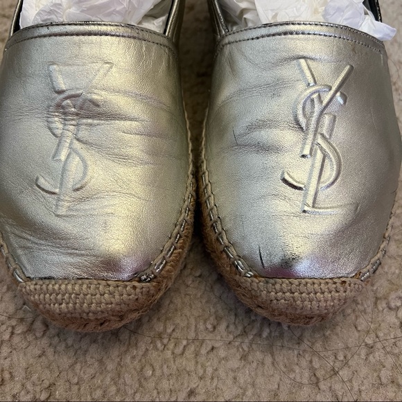 Saint Laurent YSL Logo Espadrille Flat in Silver size 36.5 - Picture 2 of 9